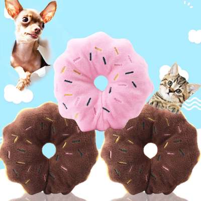 Pet donut plush soft vocal cat dog donut toy with squeaky BB