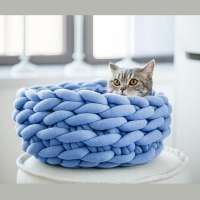 Instagram Hot Custom Handmade Katzenbett Modern Soft Indoor Pet Accessories Nest Chunky Cotton Yarn Knitting Wool Cat Bed for Ca