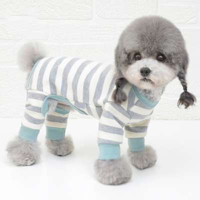 Pet clothing new autumn and winter warm four-legged striped dog clothes