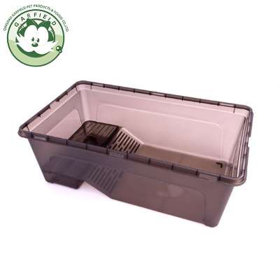 Open plastic reptile turtle tank aquarium with drain and drying platform